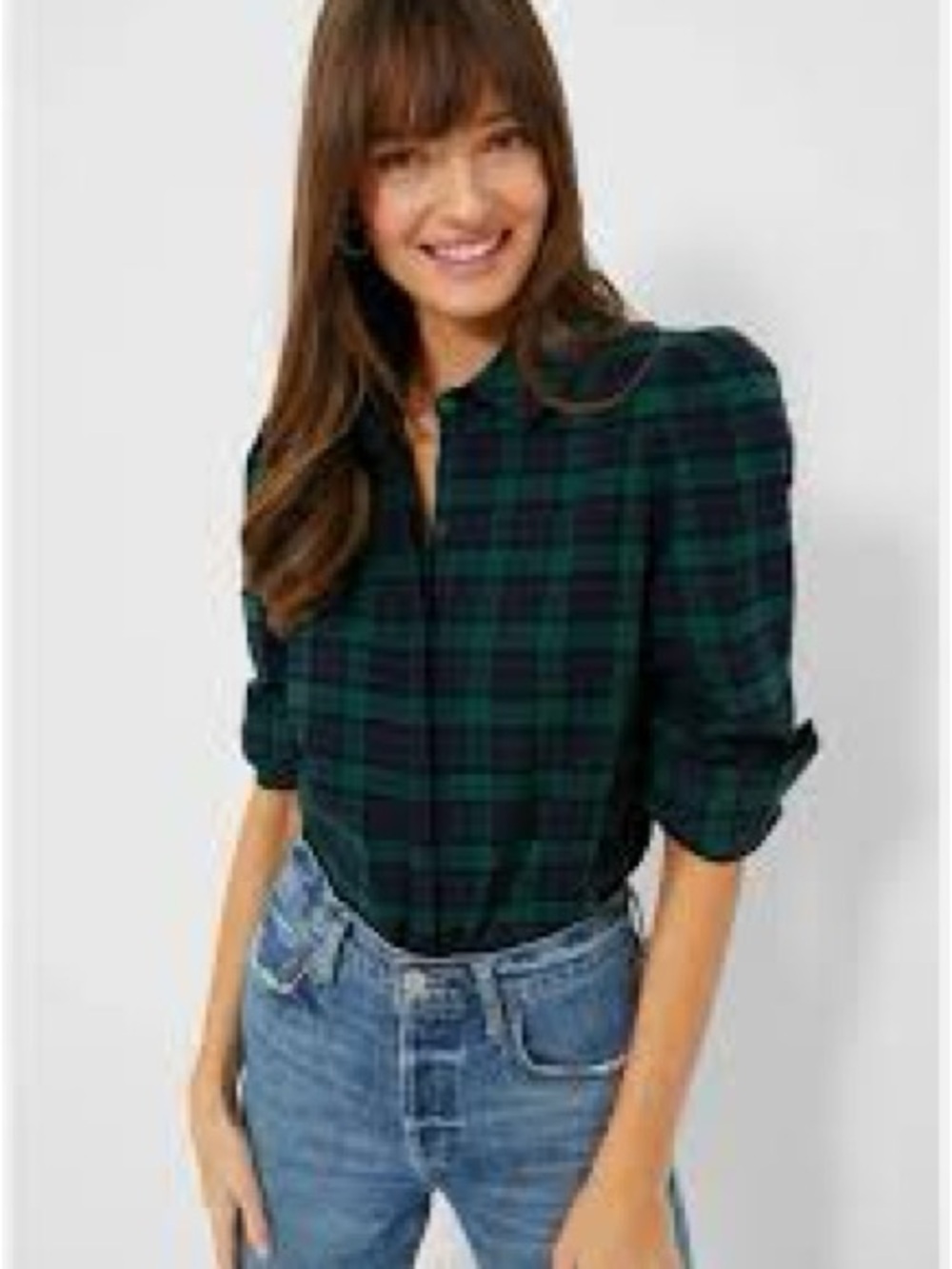 Tuckernuck Saranac Blouse Green and Blue Plaid Button-Down Shirt. XS